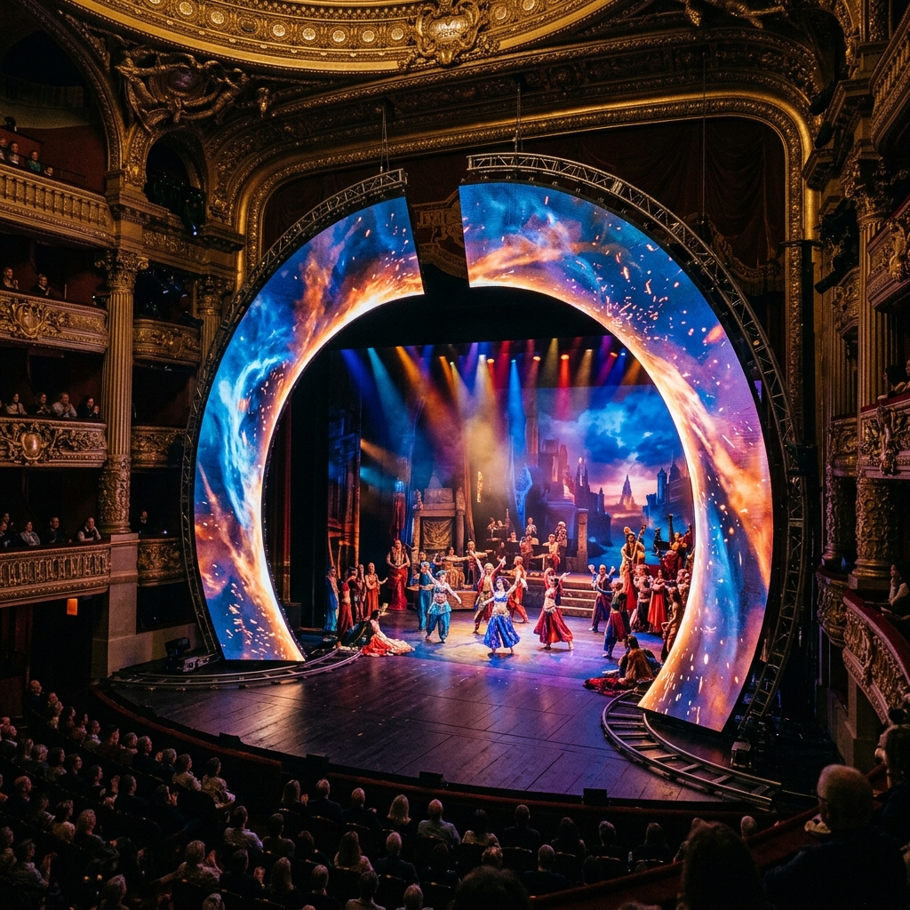 LED Curved Opening & Closing Screen Render
