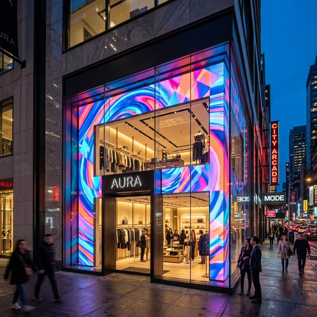 Transparent Glass LED Facade Render